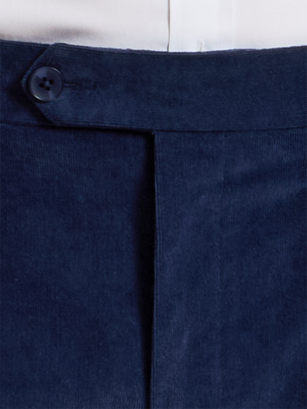 Alternate Shot of Men's Blue Solid Bottoms  - 3#["Cotton Stretch Corduroy Pleated Pants", "model_pleated front"]