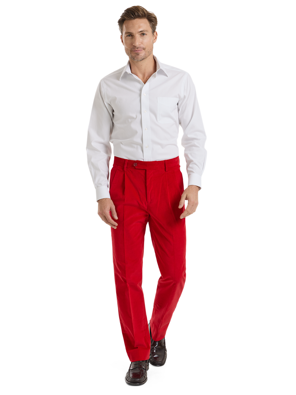 Alternate Shot of Men's Red Solid Bottoms  - 6#model_pleated front