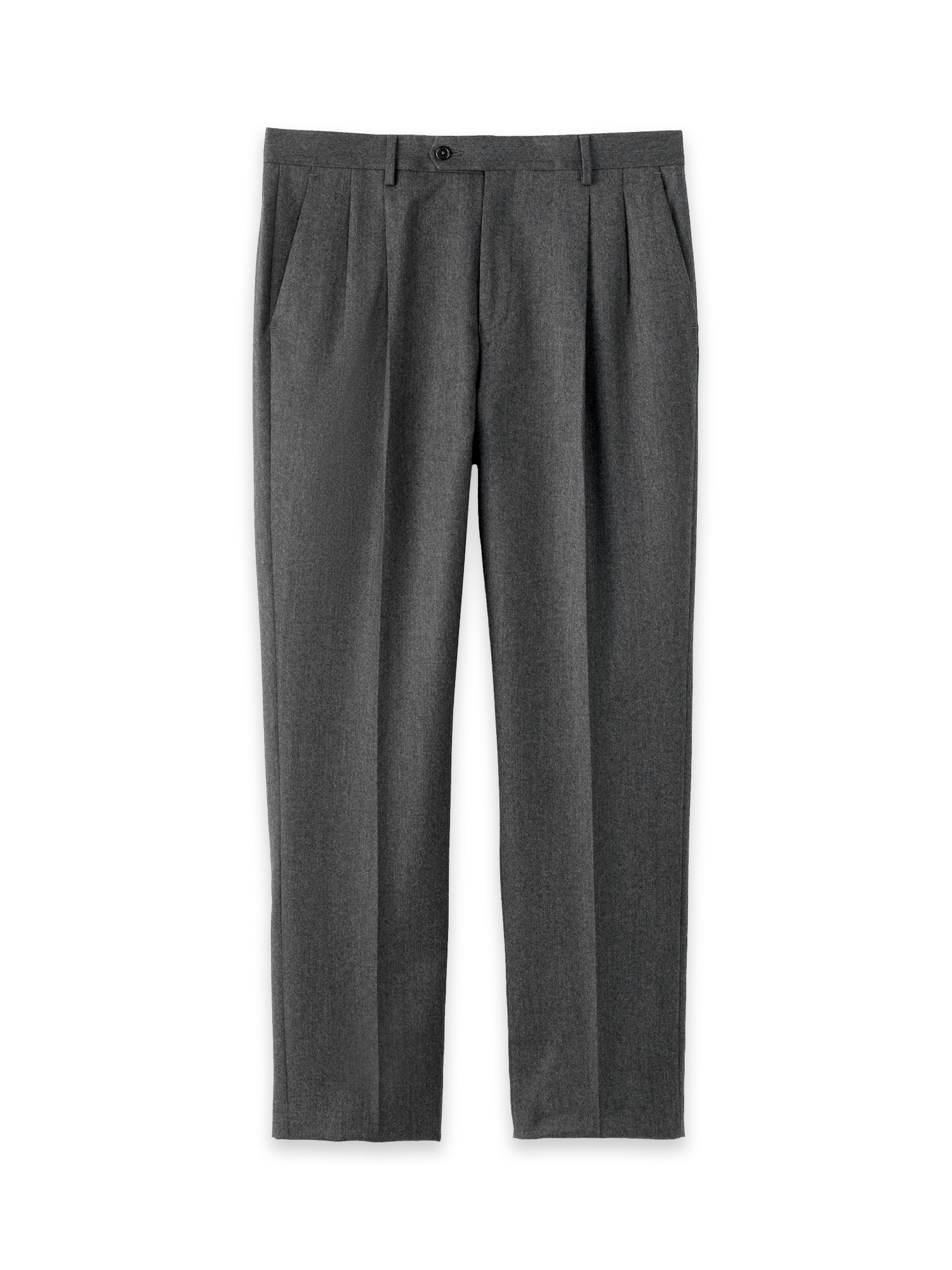 Product Image of Wool Flannel Solid Pants-Charcoal#model_pleated front