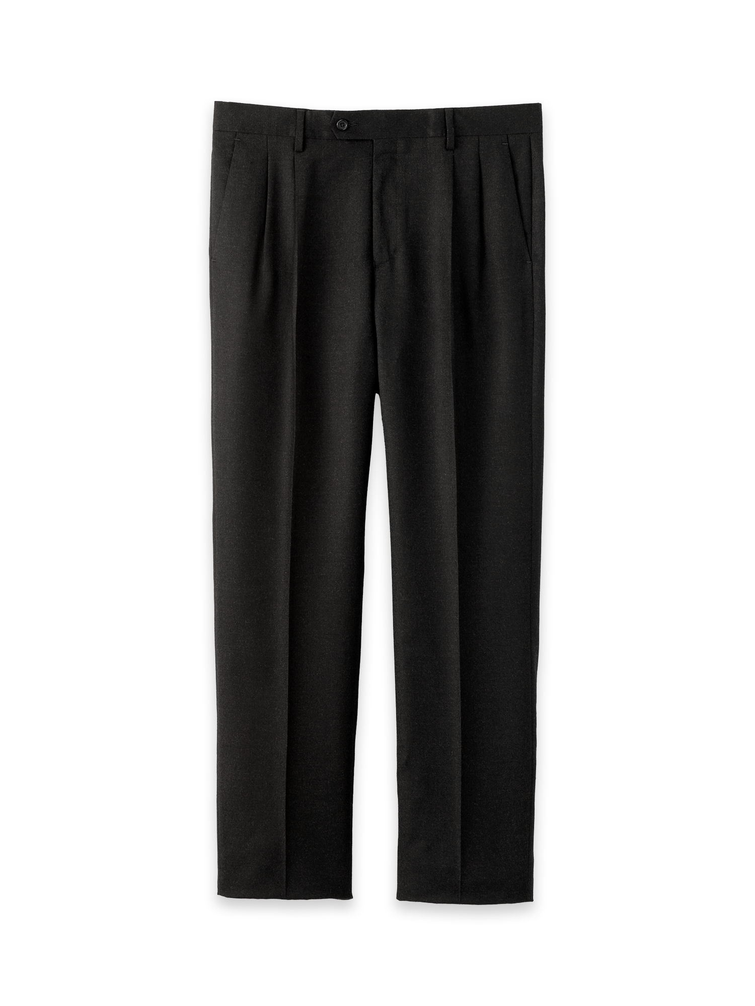 Product Image of Wool Flannel Solid Pants-Black#model_pleated front