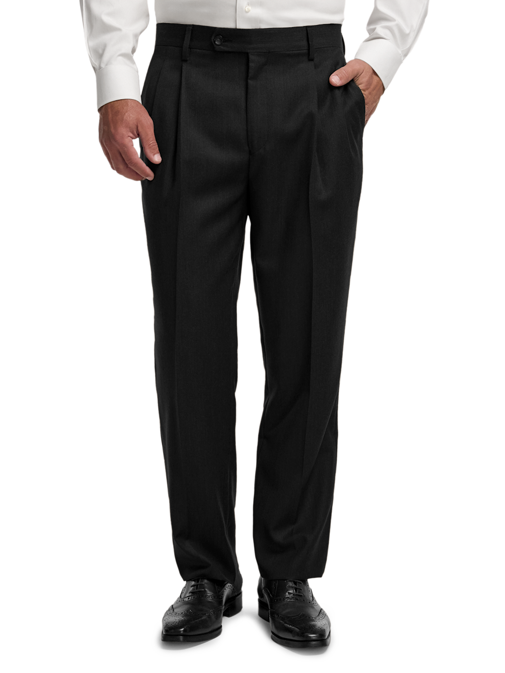 Alternate Image of Wool Flannel Solid Pants-1#model_pleated front