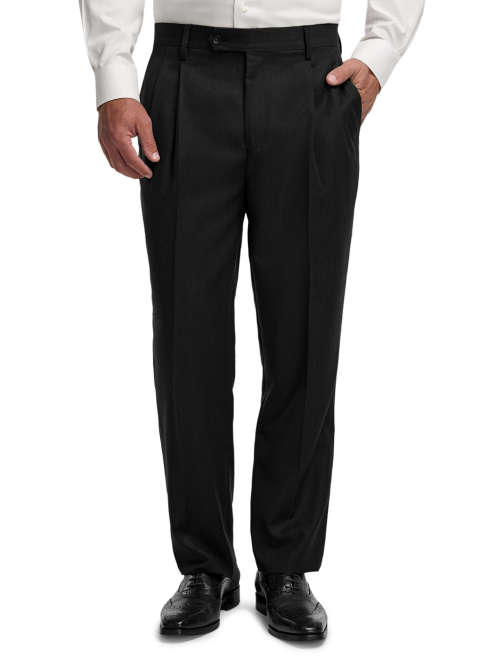 Alternate Image of Wool Flannel Solid Pants-1#model_pleated front