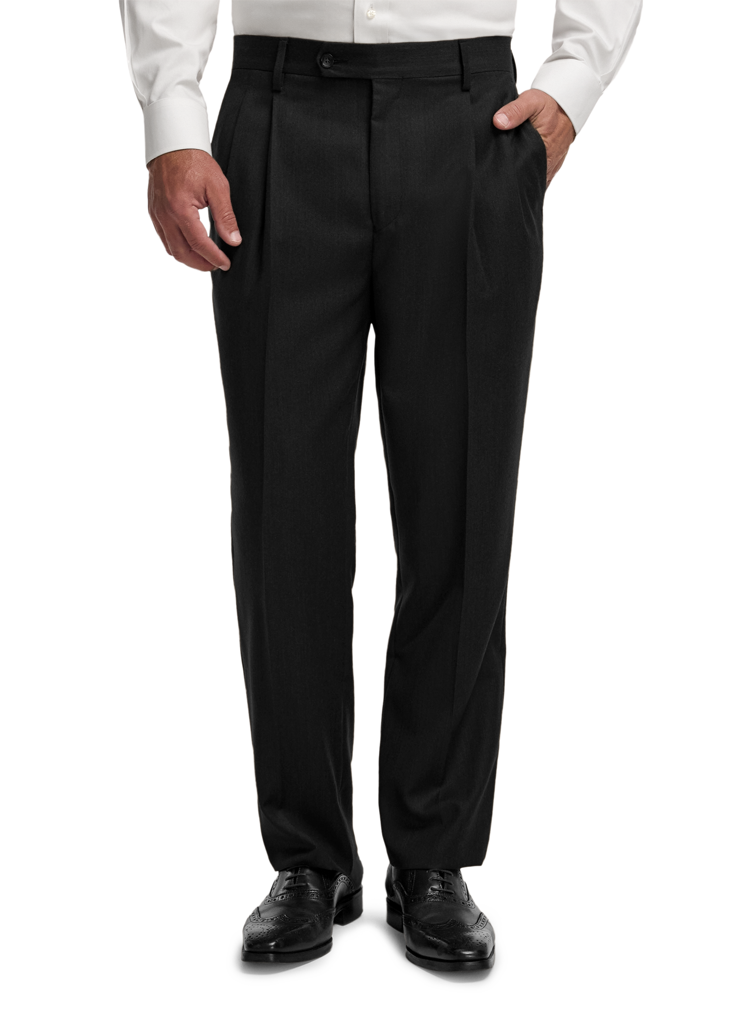 Alternate Image of Wool Flannel Solid Pants-1#model_pleated front
