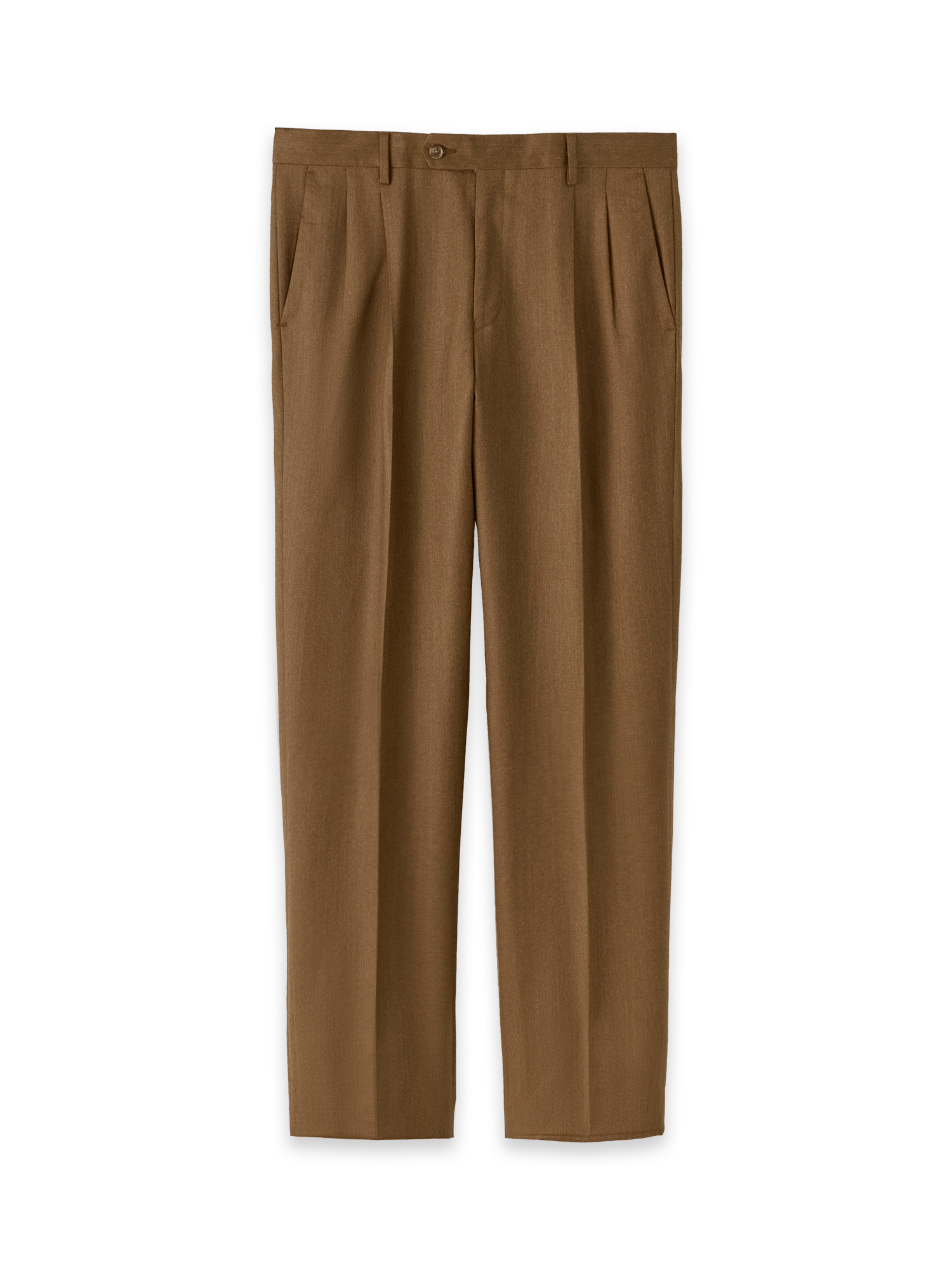 Product Image of Wool Flannel Solid Pants-Brown#model_pleated front