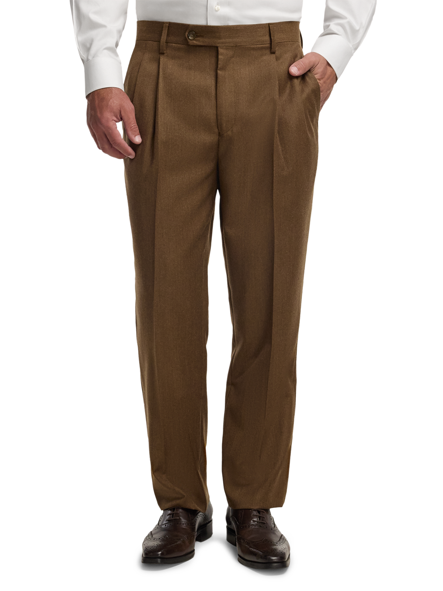 Alternate Image of Wool Flannel Solid Pants-1#model_pleated front