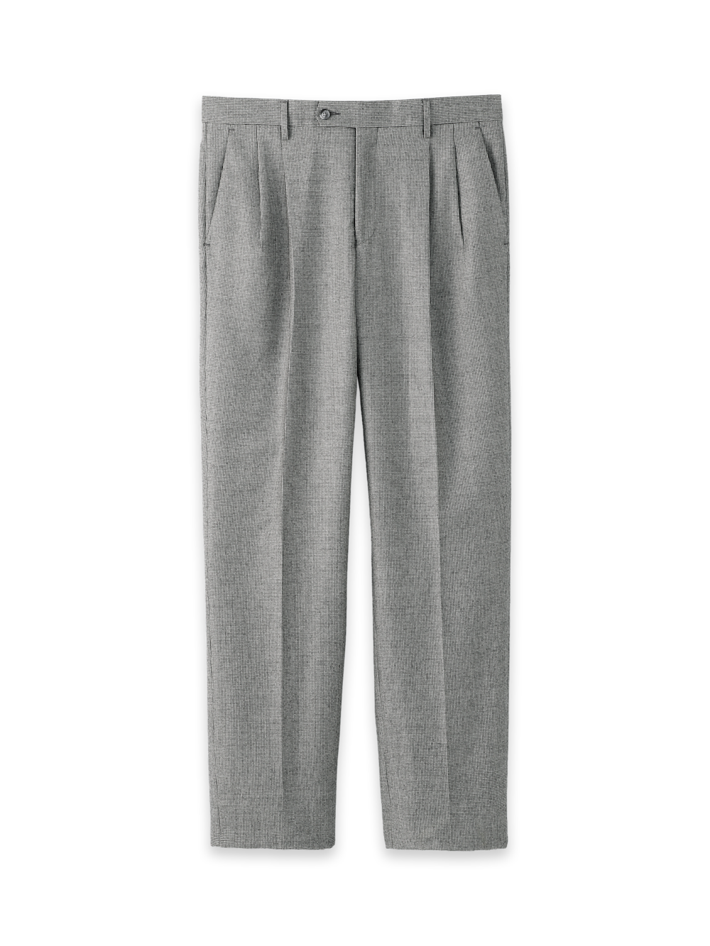 Product Image of Wool Flannel Houndstooth Pants-Black#model_pleated front