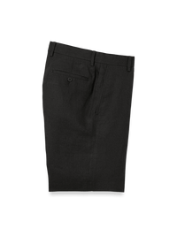 Linen Chambray Twill Flat Front Shorts - Black