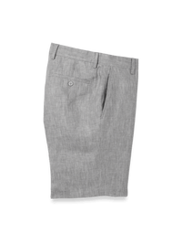 Linen Chambray Twill Flat Front Shorts - Grey