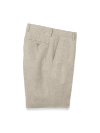 Linen Chambray Twill Flat Front Shorts - Khaki