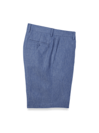 Linen Chambray Twill Flat Front Shorts - Blue