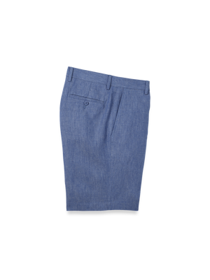 Linen Chambray Twill Flat Front Shorts - Blue