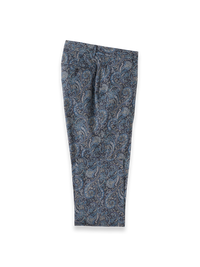Cotton Printed Flat Fron Pants - Navy Multi