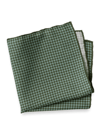 Houndstooth Silk Pocket Square - Green