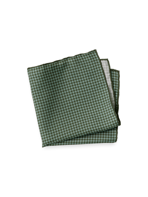 Houndstooth Silk Pocket Square - Green