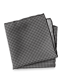 Houndstooth Silk Pocket Square - Black/grey