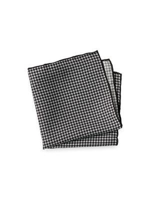 Houndstooth Silk Pocket Square - Black/grey