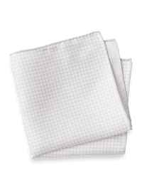 Houndstooth Silk Pocket Square - Ivory/silver