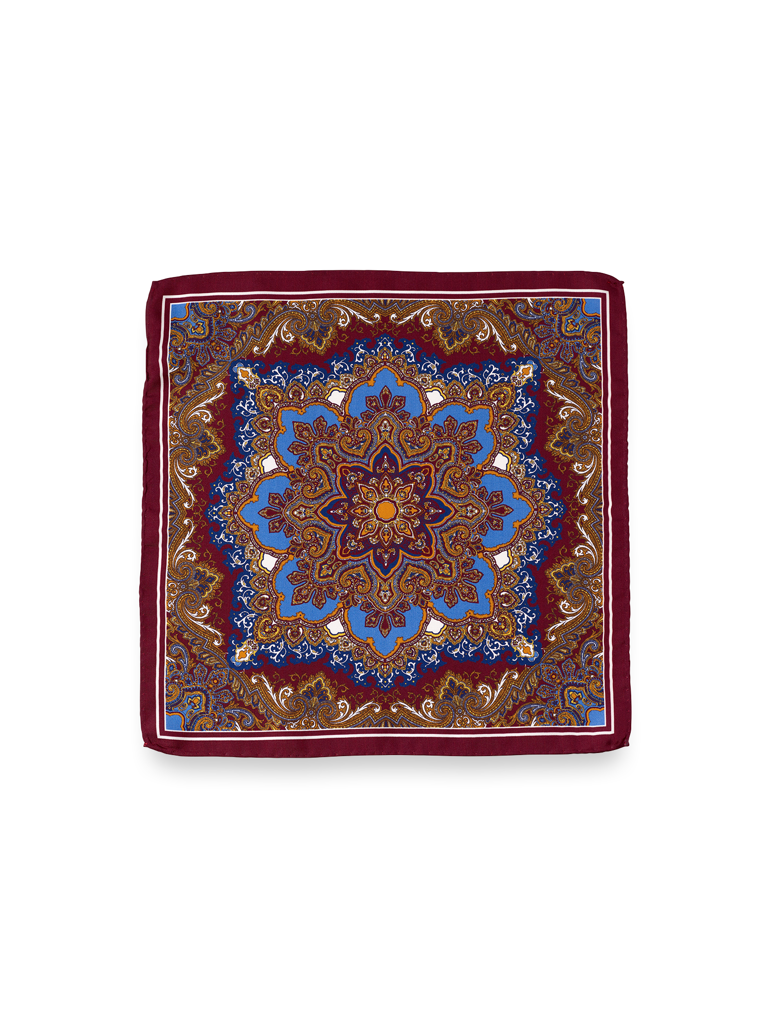 Medallion Silk Pocket Square - Burgundy Multi
