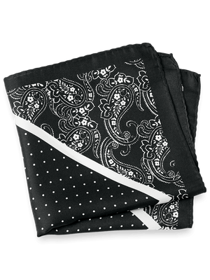 Paisley Silk Pocket Square - Black