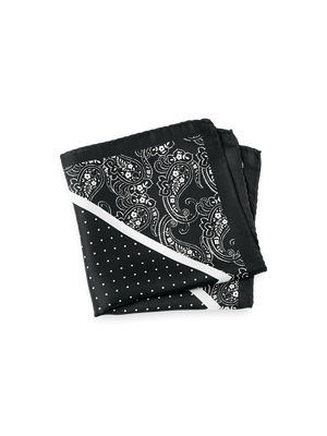 Paisley Silk Pocket Square - Black