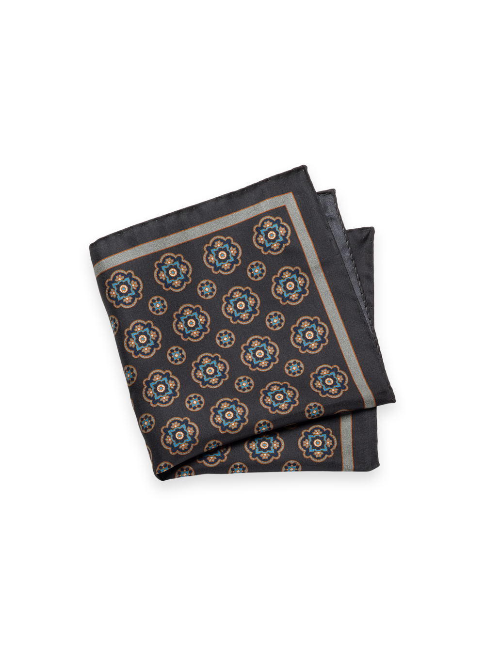 Product Image of Medallion Silk Pocket Square-Grey Multi