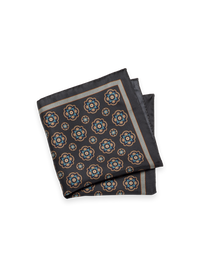 Medallion Silk Pocket Square - Grey Multi