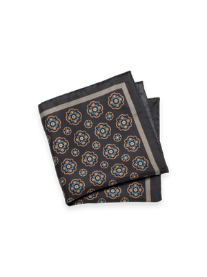 Medallion Silk Pocket Square - Grey Multi