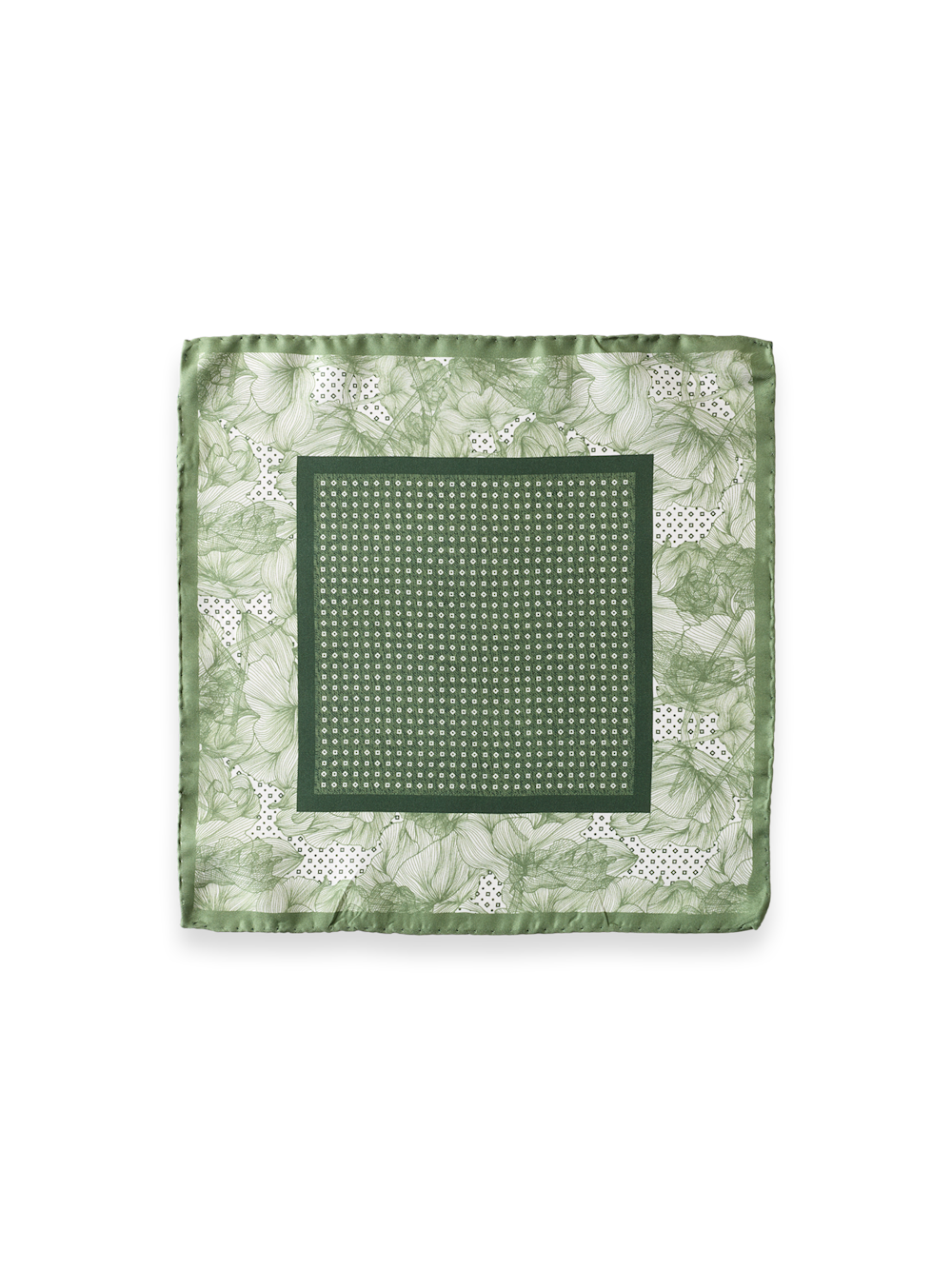 Alternate Shot of Men's Green Floral Pocket Squares  - 1