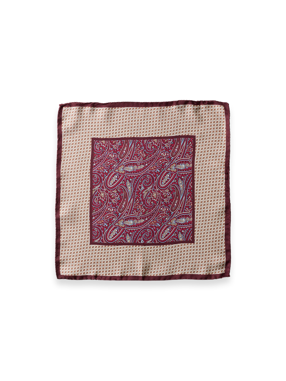 Alternate Shot of Men's Burgundy Paisley Pocket Squares  - 1
