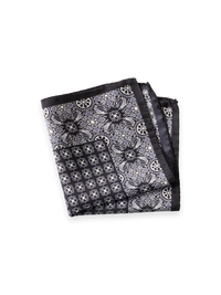Medallion Silk Pocket Square - Black