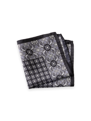 Medallion Silk Pocket Square - Black