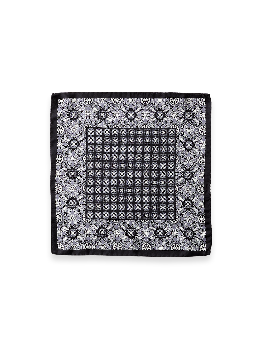 Alternate Shot of Men's Black Medallion Pocket Squares  - 1