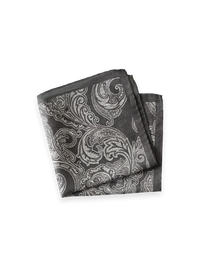 Paisley Cotton Blend Pocket Square - Charcoal