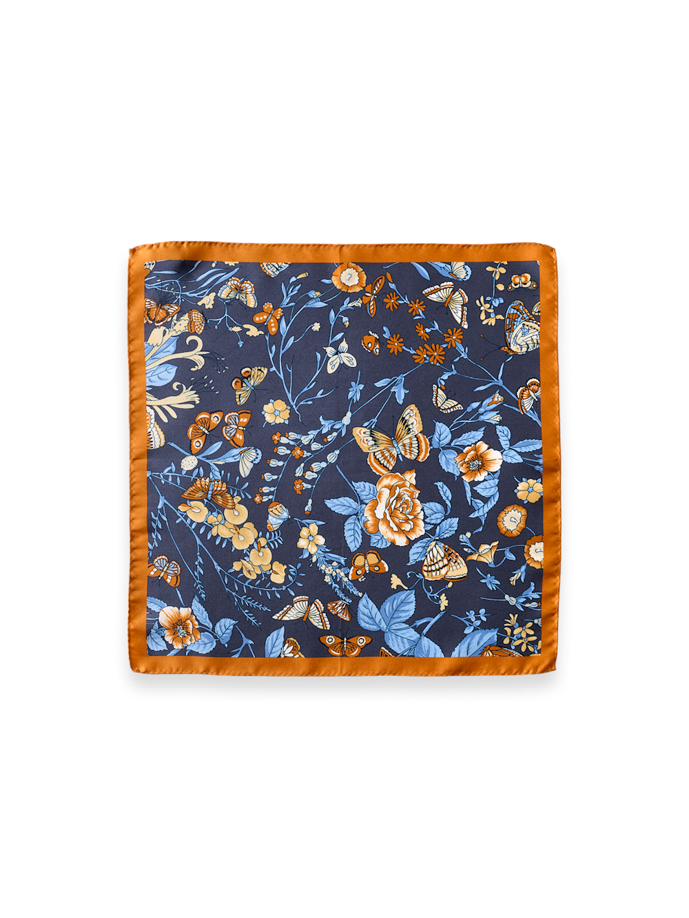 Alternate Shot of Men's Navy/Orange Floral Pocket Squares  - 1