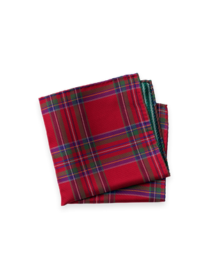 Tartan Silk Pocket Square - Red Multi