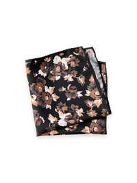 Floral Silk Pocket Square - Black/Brown