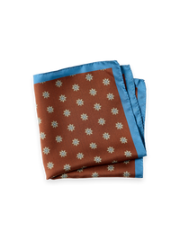 Medallion Silk Pocket Square - Rust/Blue