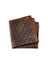 Geometric Silk Pocket Square - Brown/Blue