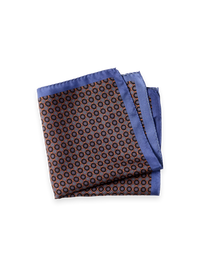 Geometric Silk Pocket Square - Rust/Blue