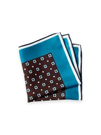 Medallion Silk Pocket Square - Brown/Teal