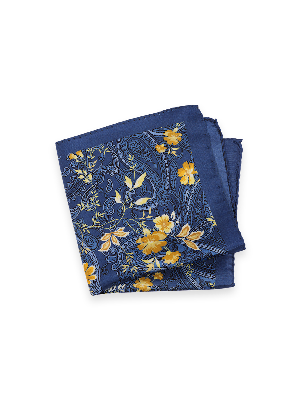 Product Image of Floral Printed Silk Pocket Square-Blue/Yellow
