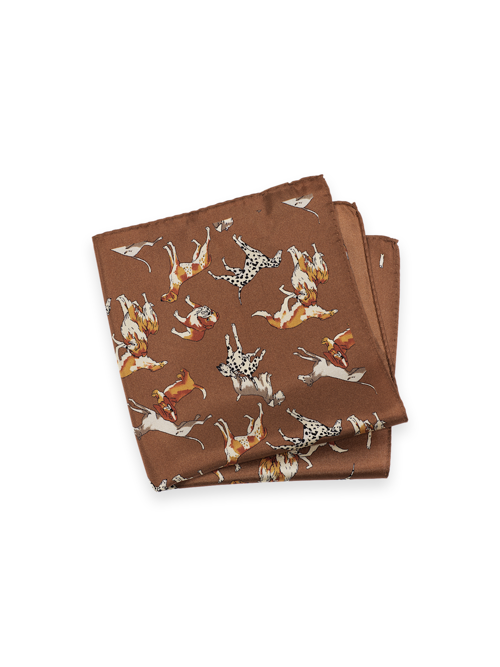 Product Image of Dog Motif Silk Pocket Square-Brown Multi
