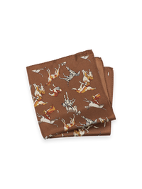 Dog Motif Silk Pocket Square - Brown Multi