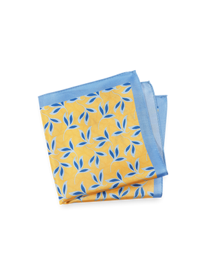 Botanical Printed Silk Pocket Square - Yellow/blue