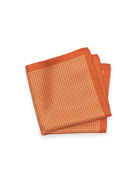 Gingham Silk Pocket Square - Orange