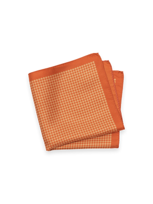 Gingham Silk Pocket Square - Orange
