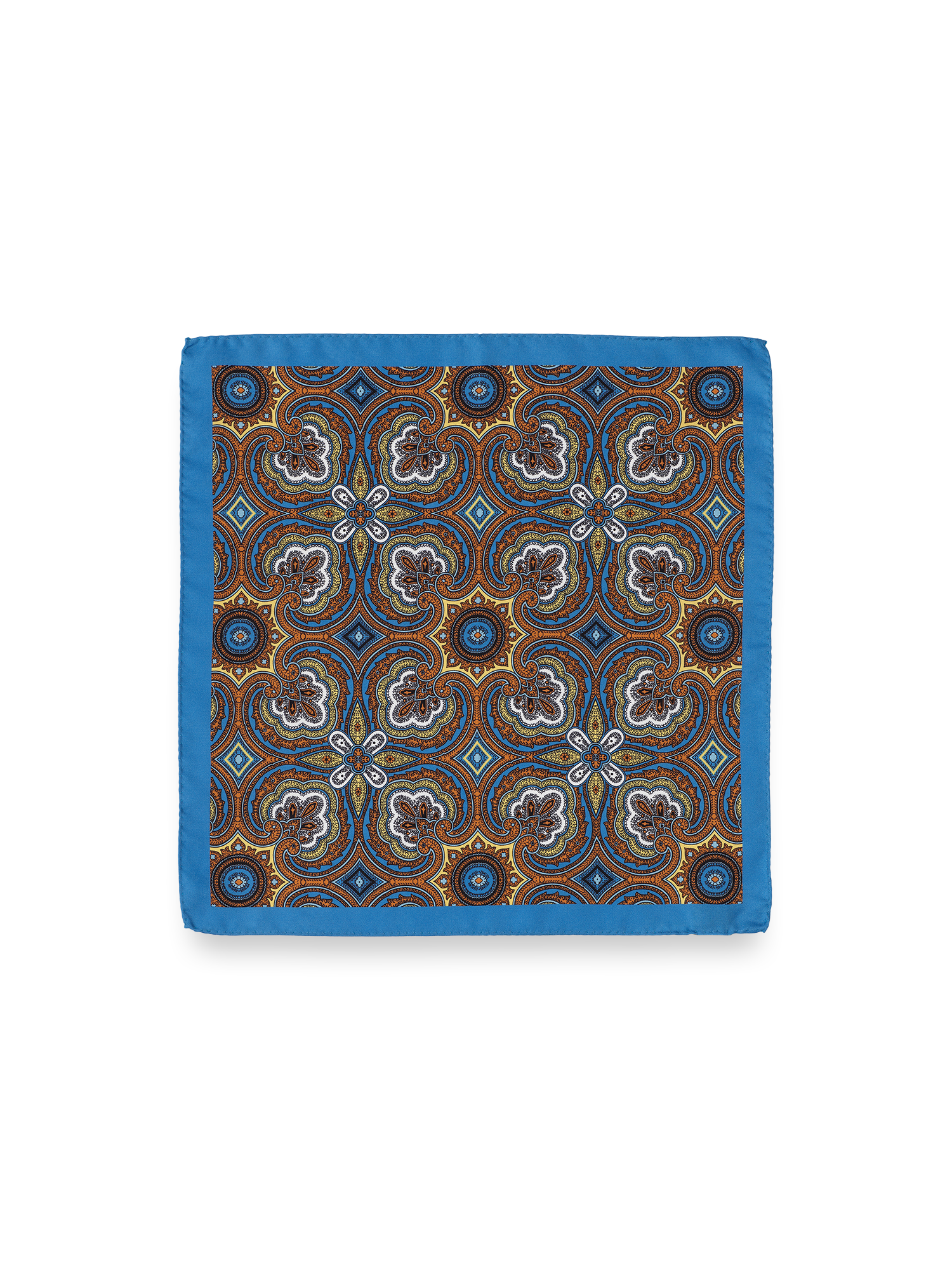 Medallion Silk Pocket Square - Blue/yellow