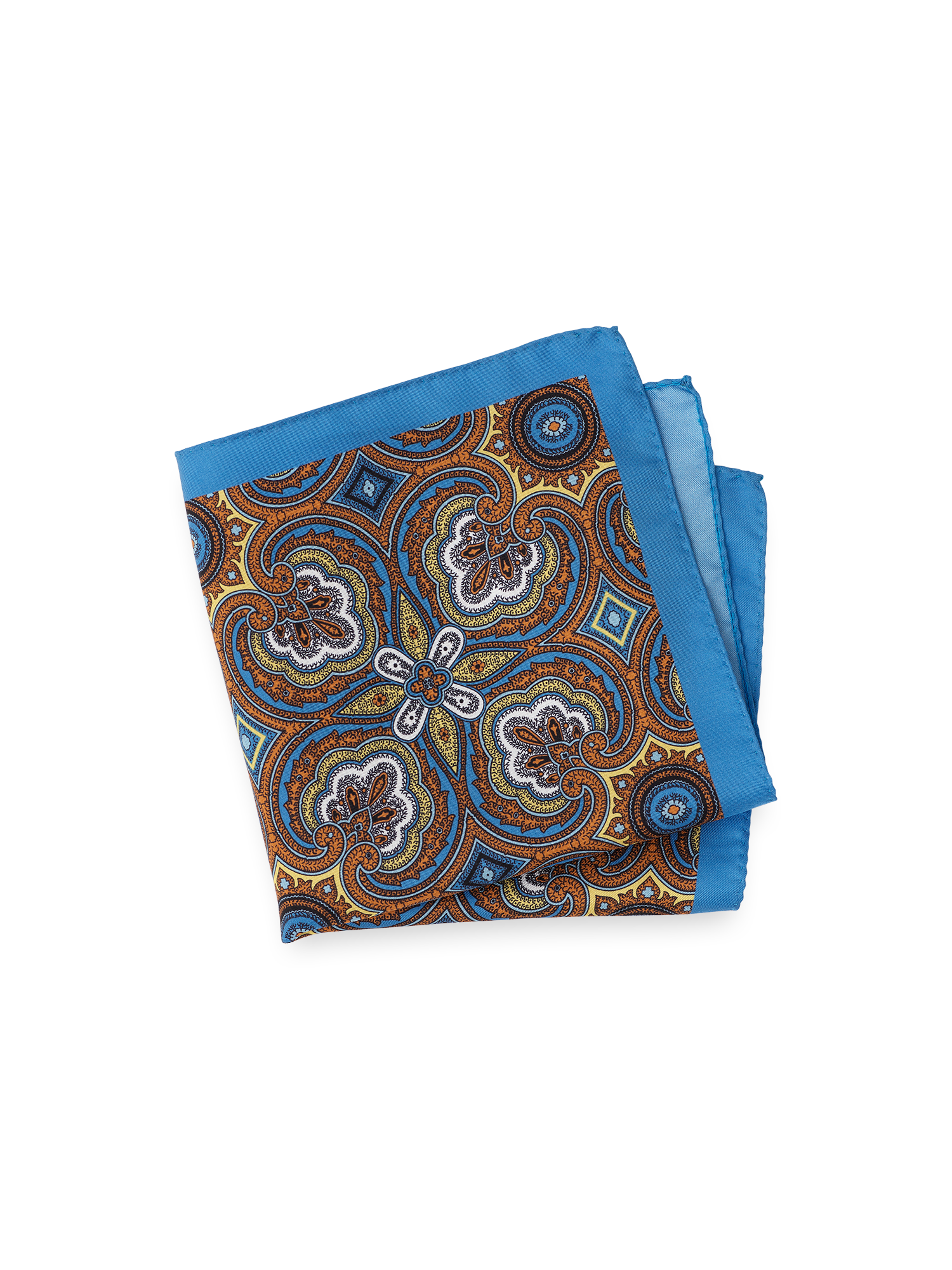 Medallion Silk Pocket Square - Blue/yellow