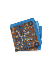 Medallion Silk Pocket Square - Blue/yellow