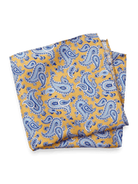 Paisley Silk Pocket Square - Yellow/blue